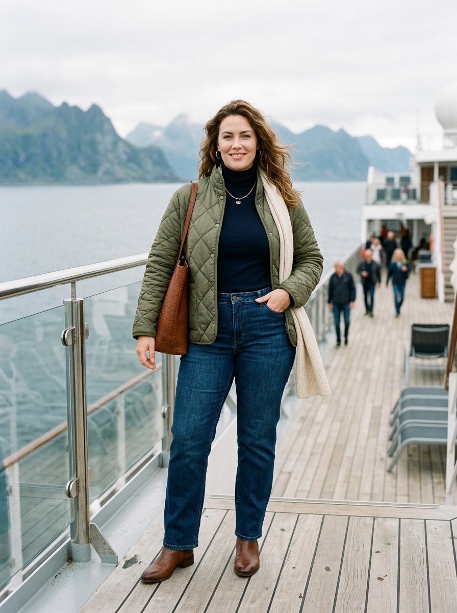 Quilted Jacket With Straight-Leg Jeans and Ankle Boots