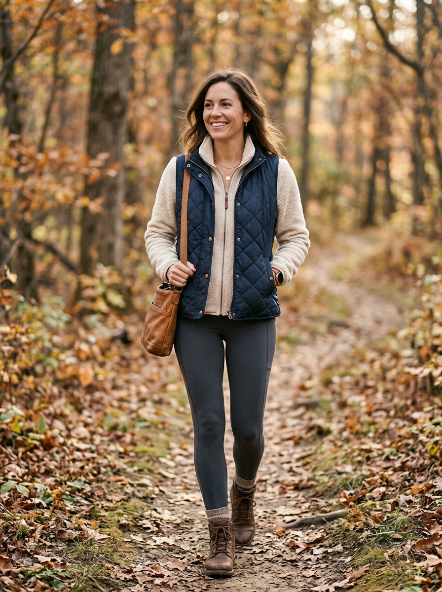 Quilted Vest With Fleece and Stretch Leggings