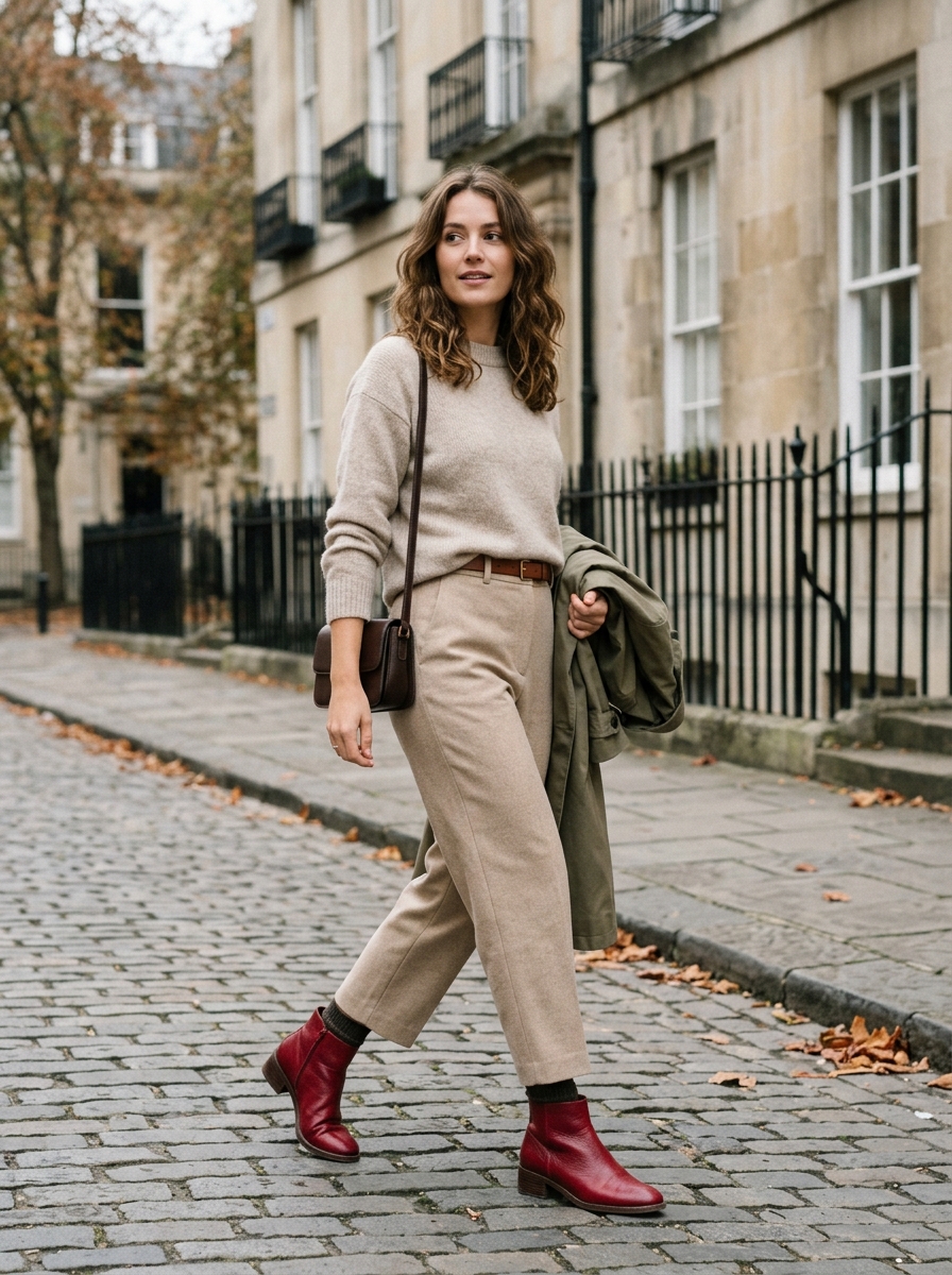 Red Ankle Boots With Neutral Basics