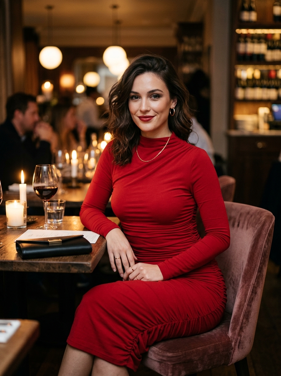 Red Ruched Bodycon Midi Dress