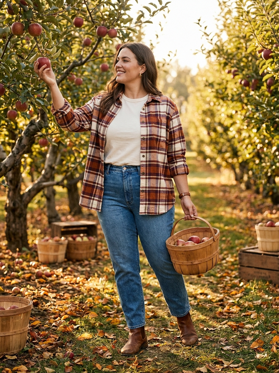 Relaxed Jeans With a Graphic Tee and Plaid Overshirt