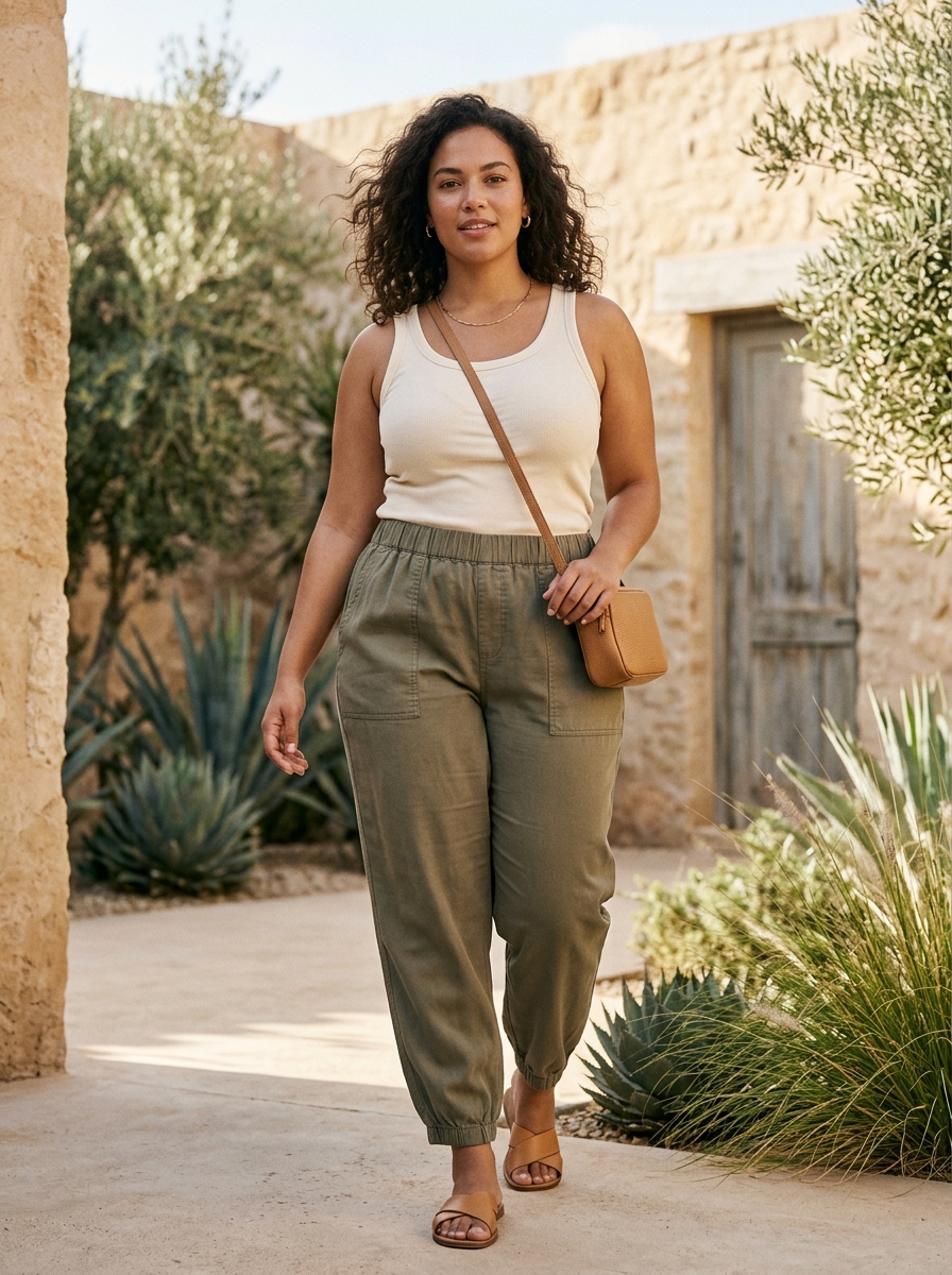 Relaxed Utility Pants With A Ribbed Tank