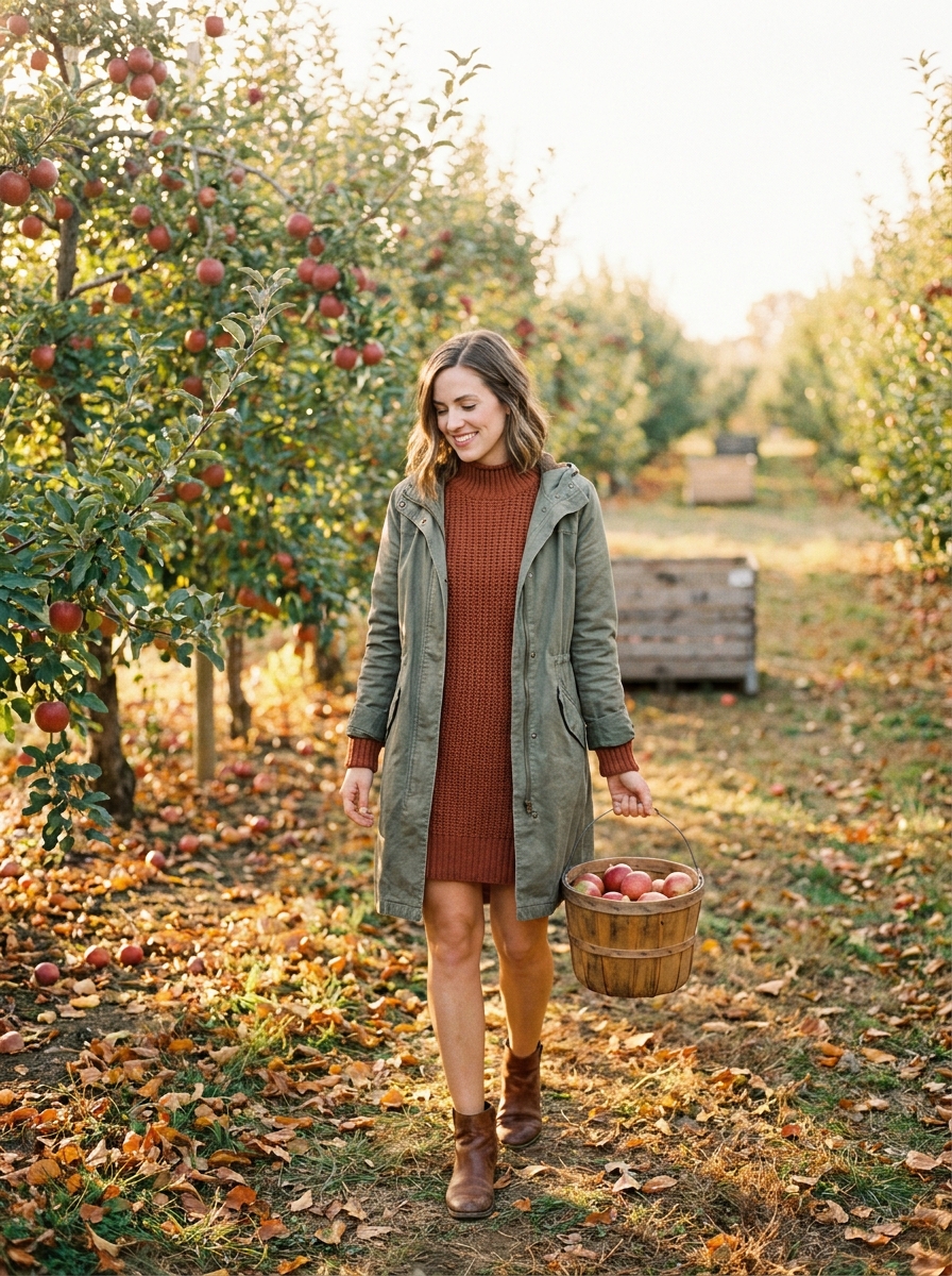 Rust Sweater Dress With a Longline Utility Jacket