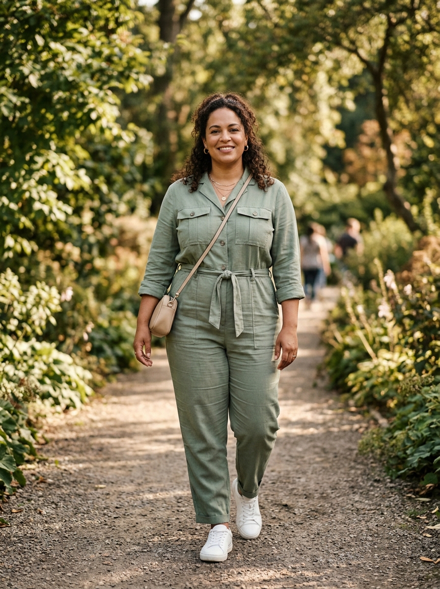 Sage Utility Jumpsuit With Cushioned Sneakers