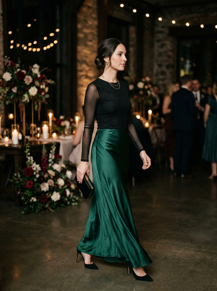 Satin Maxi Skirt With a Fitted Mesh Top