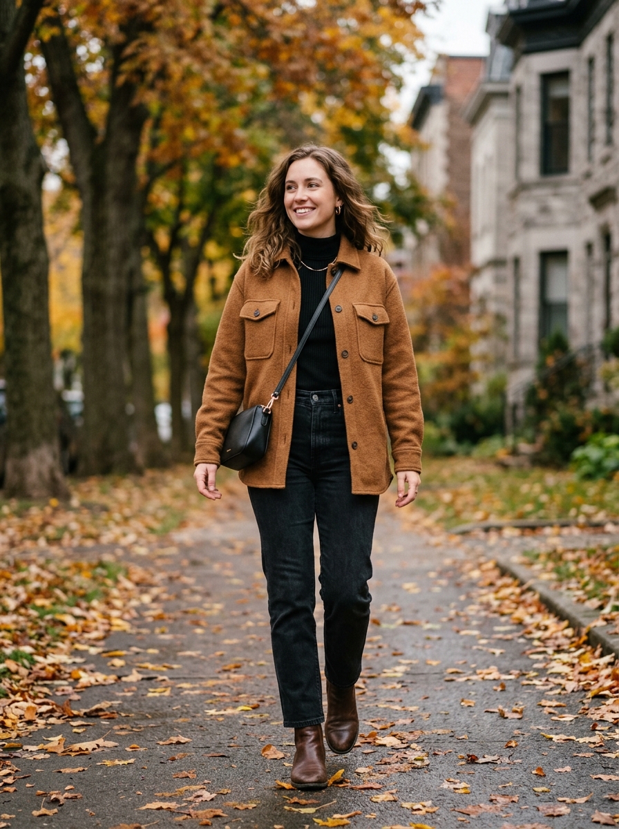 Shacket With Ribbed Top and Black Jeans