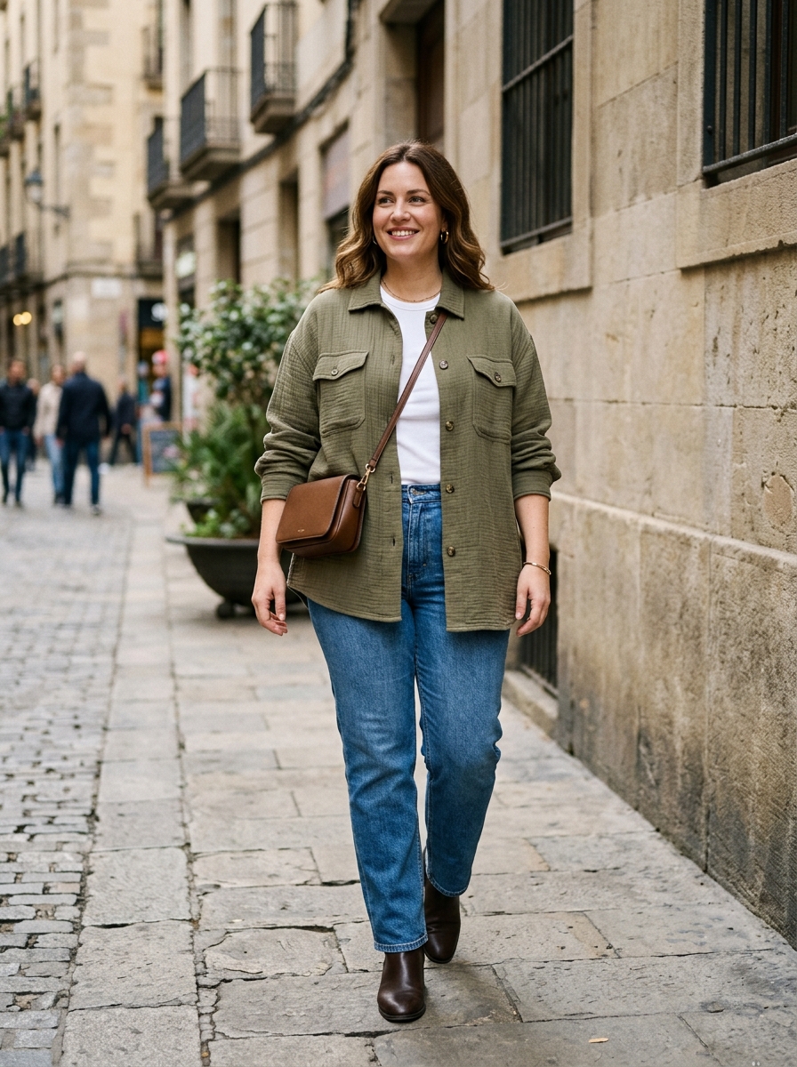 Shacket With Straight-Leg Jeans
