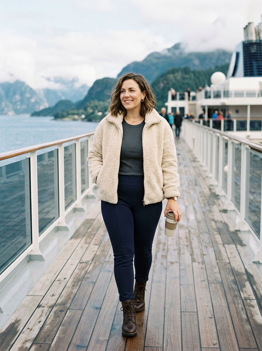 Sherpa Jacket With Knit Top and Ponte Pants
