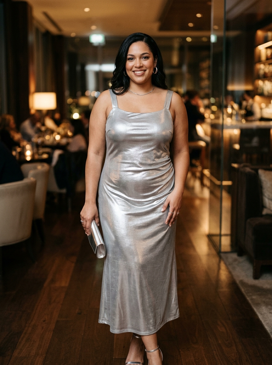 Silver Metallic Slip Dress