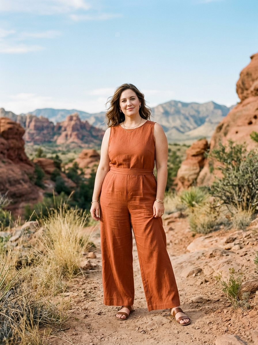 Sleeveless Jumpsuit With A Defined Waist