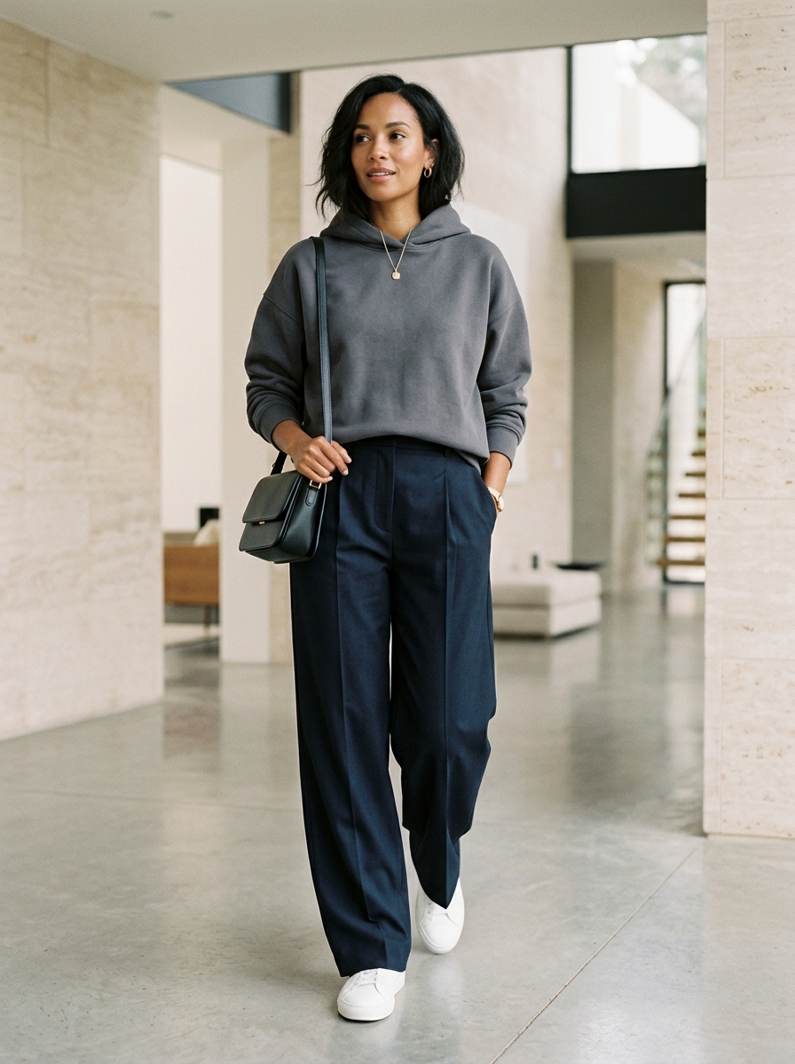 Soft Hoodie With Tailored Wide-Leg Pants