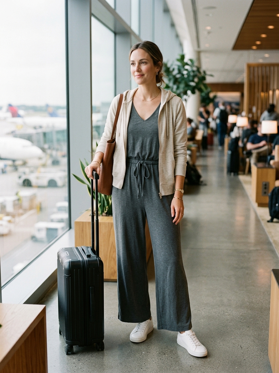 Soft Jumpsuit With a Zip-Up Hoodie