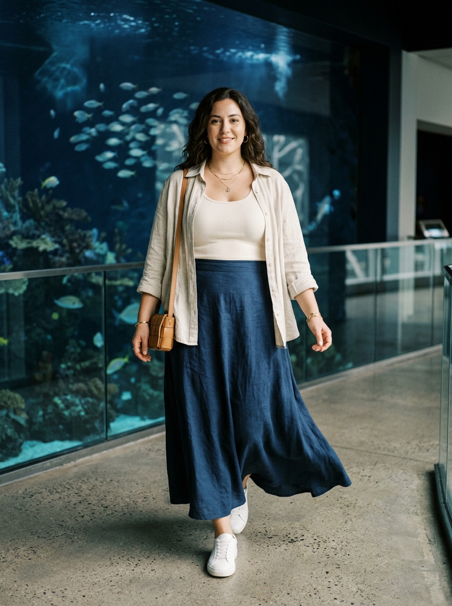 Soft Maxi Skirt With a Fitted Tank and Overshirt