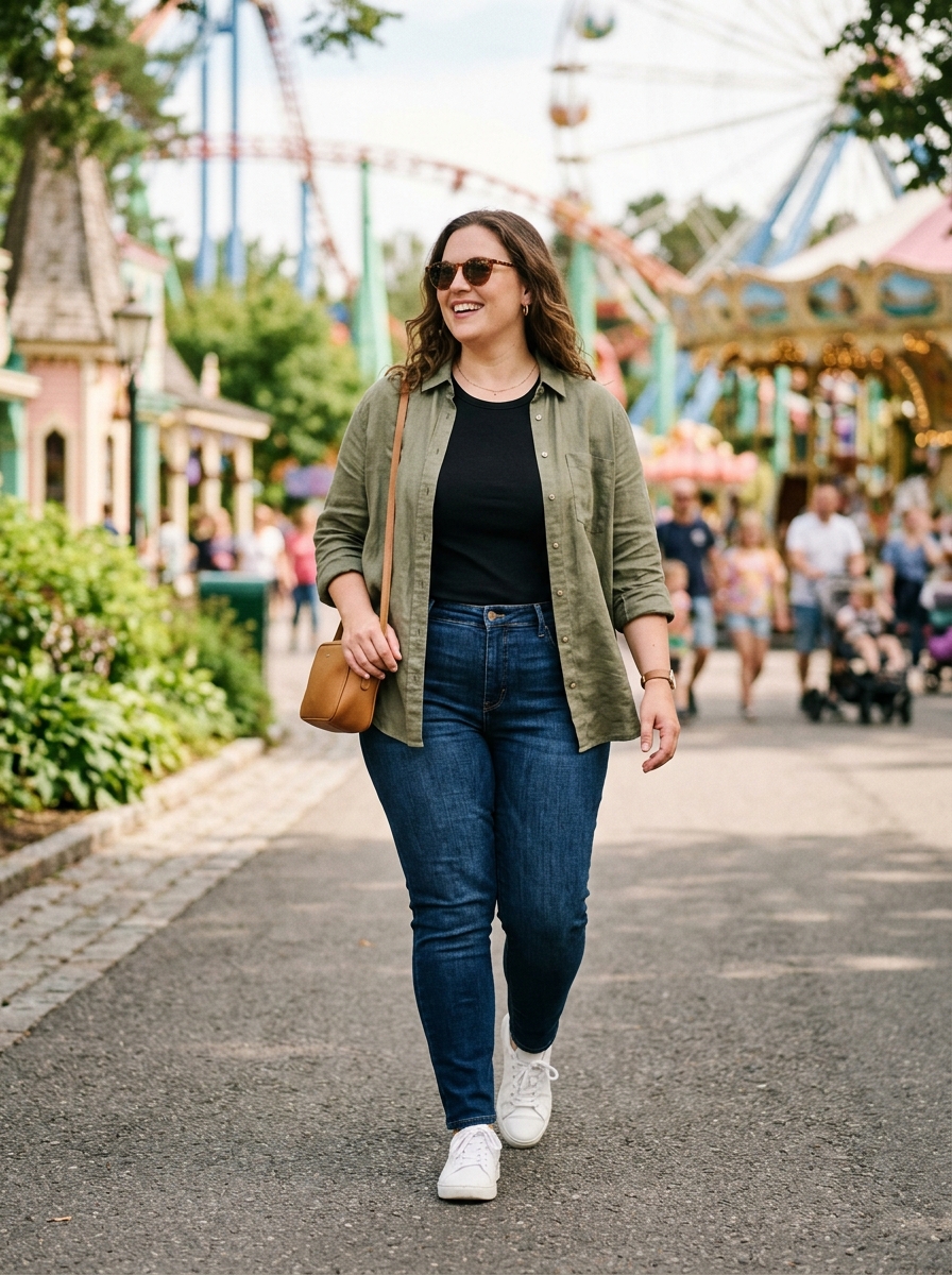 Stretch Jeans With Lightweight Button-Up Shirt