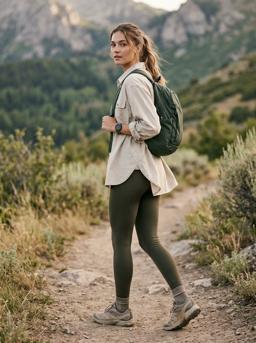 Stretch Leggings With an Oversized Hiking Shirt