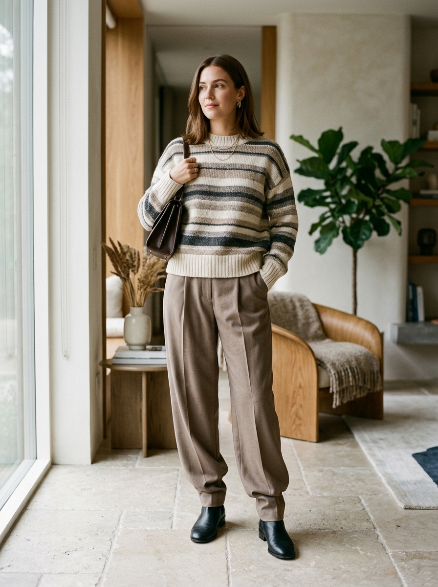 Striped Sweater With Relaxed Trousers