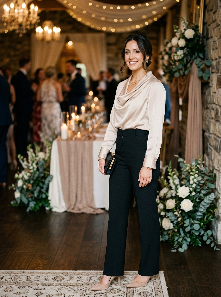 Tailored Trousers With a Draped Blouse