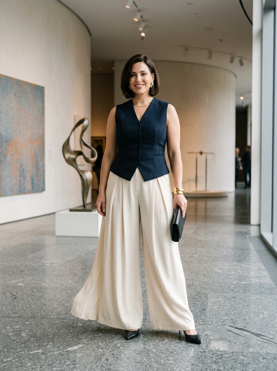 Tailored Vest With Flowing Palazzo Pants