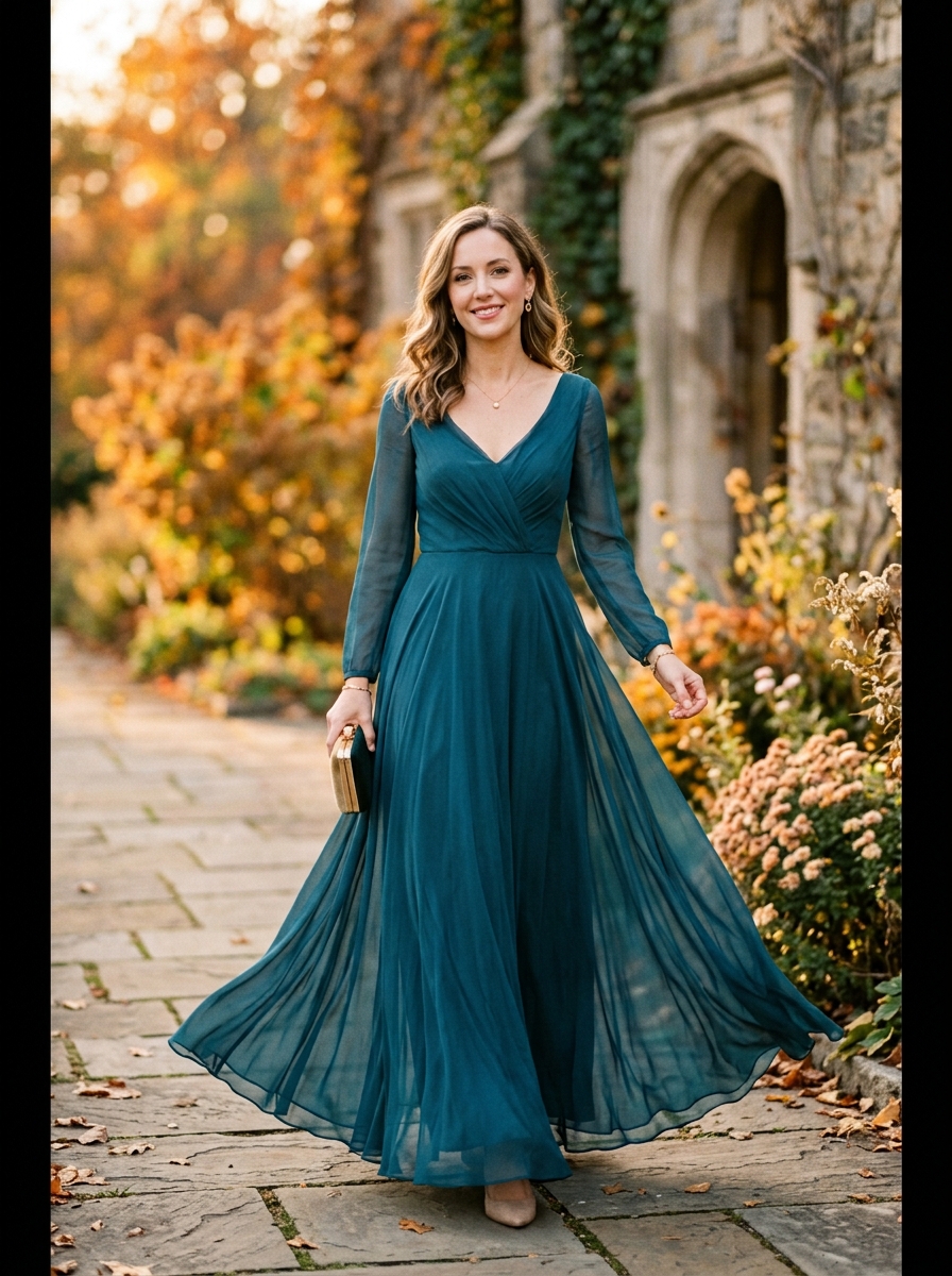 Teal Chiffon Maxi Dress