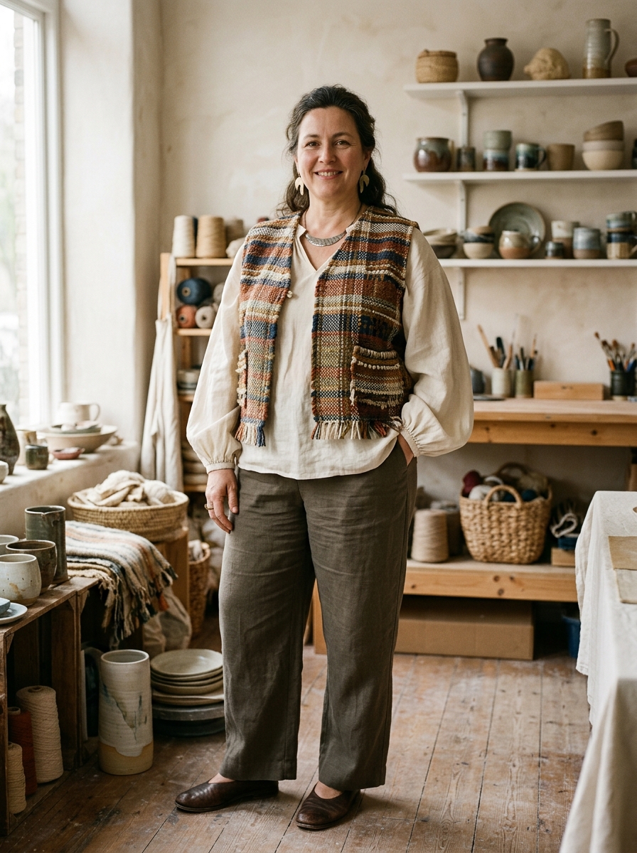 Textured Vest With Billowy Shirt