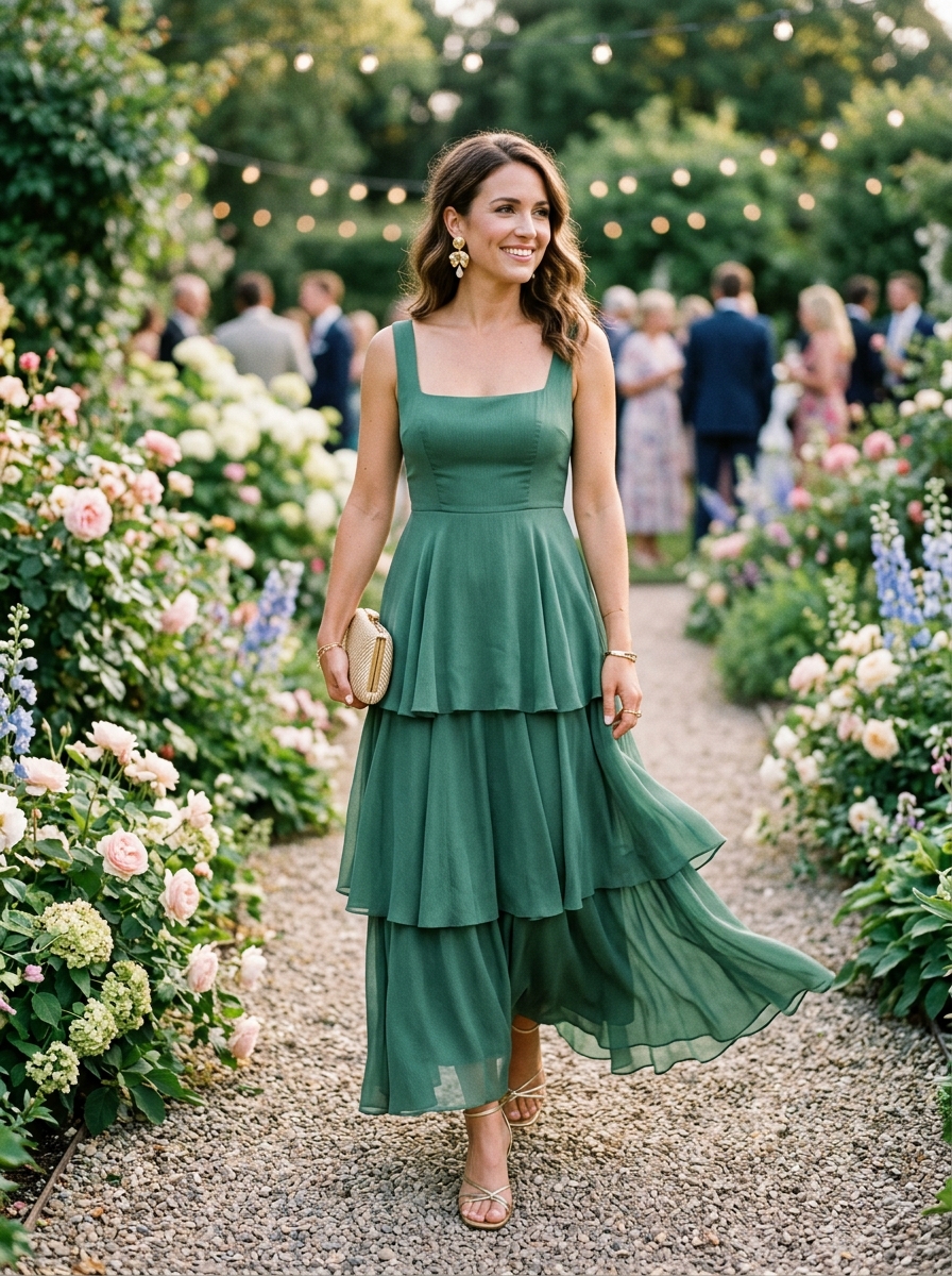 Tiered Maxi Dress With Statement Earrings
