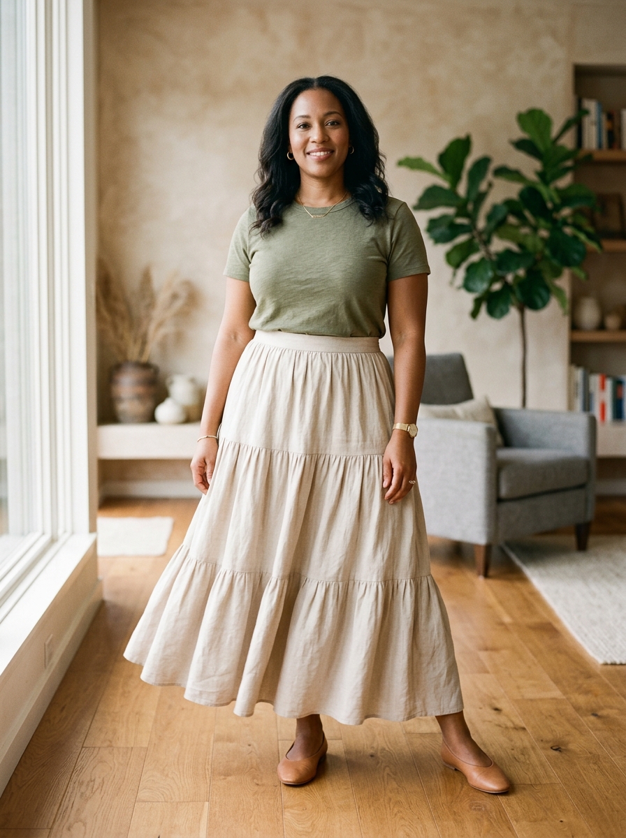 Tiered Maxi Skirt With a Tucked Knit Tee