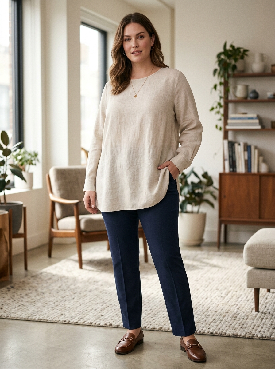 Tunic Blouse With Slim Straight Pants