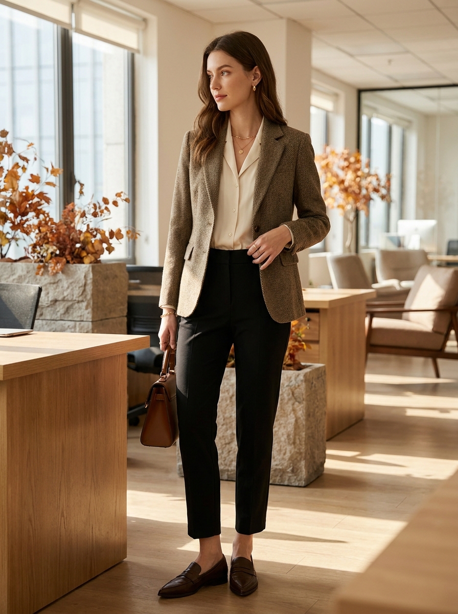Tweed Jacket With Black Ankle Pants