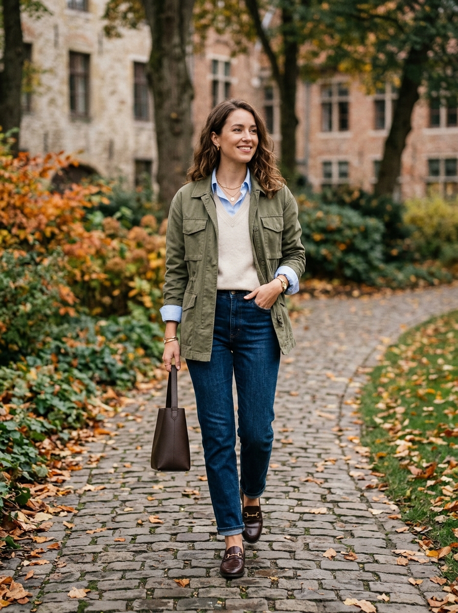 Utility Jacket With Sweater Vest and Button-Down