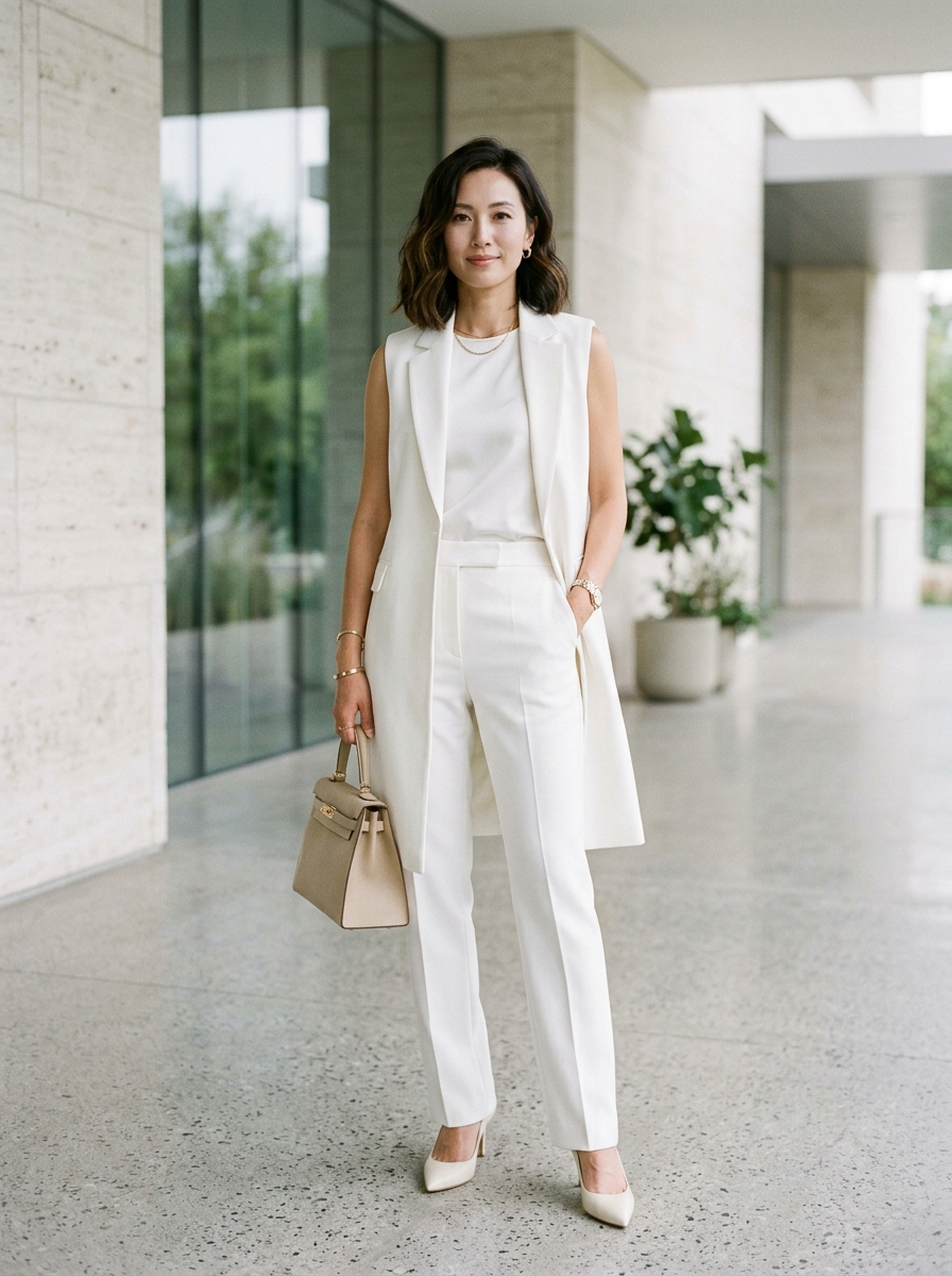 White Longline Vest With Matching Pants