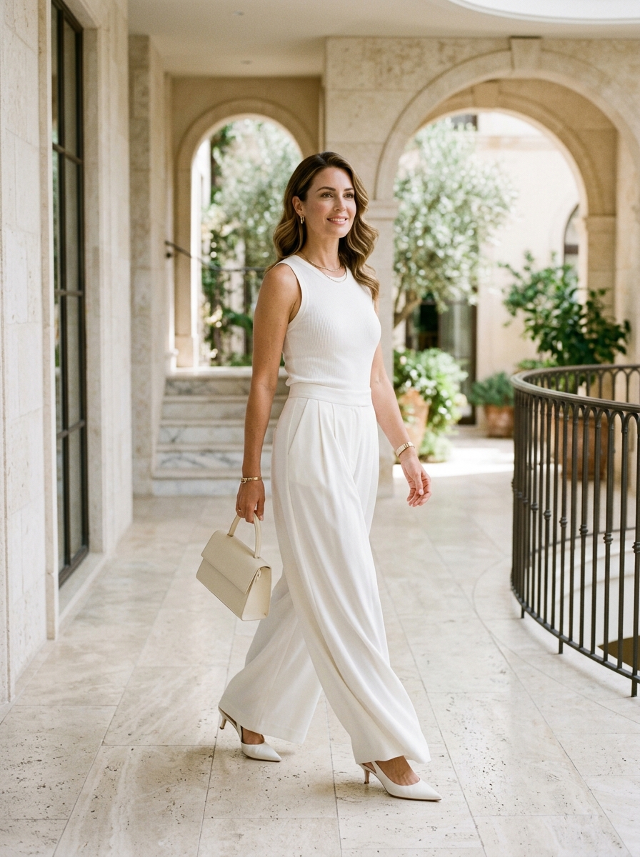 White Tank With Flowing Palazzo Pants