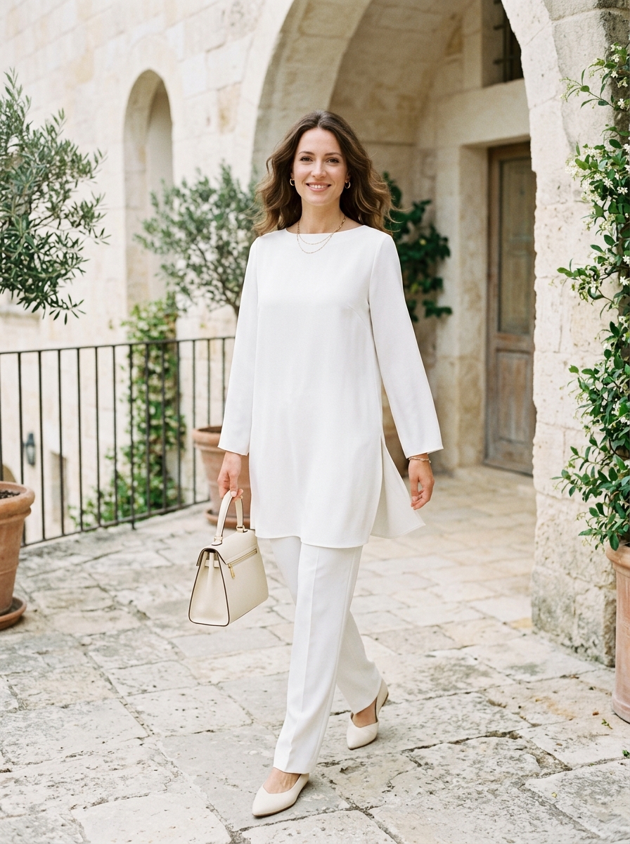 White Tunic With Straight Pants