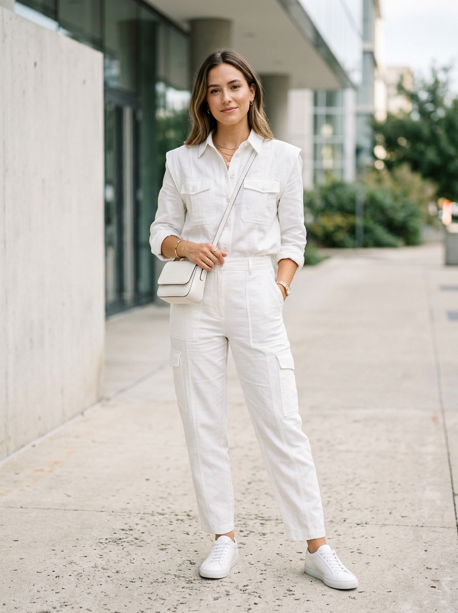 White Utility Shirt With Cargo Pants