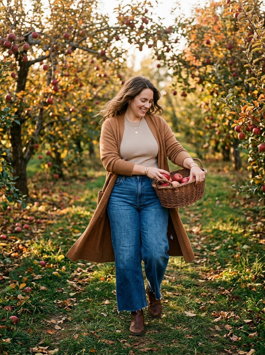 Wide Leg Jeans With a Fitted Ribbed Top and Cardigan