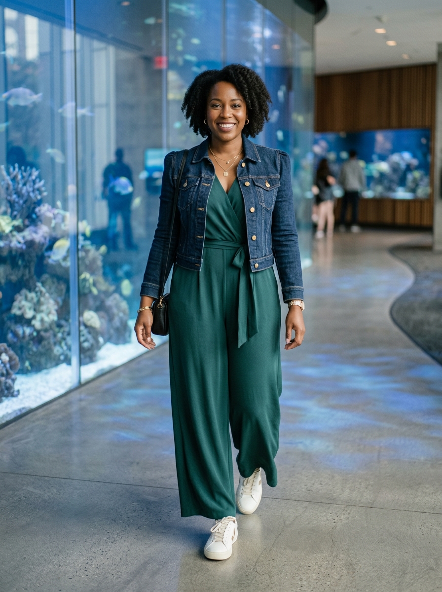 Wide-Leg Jumpsuit With a Cropped Denim Jacket