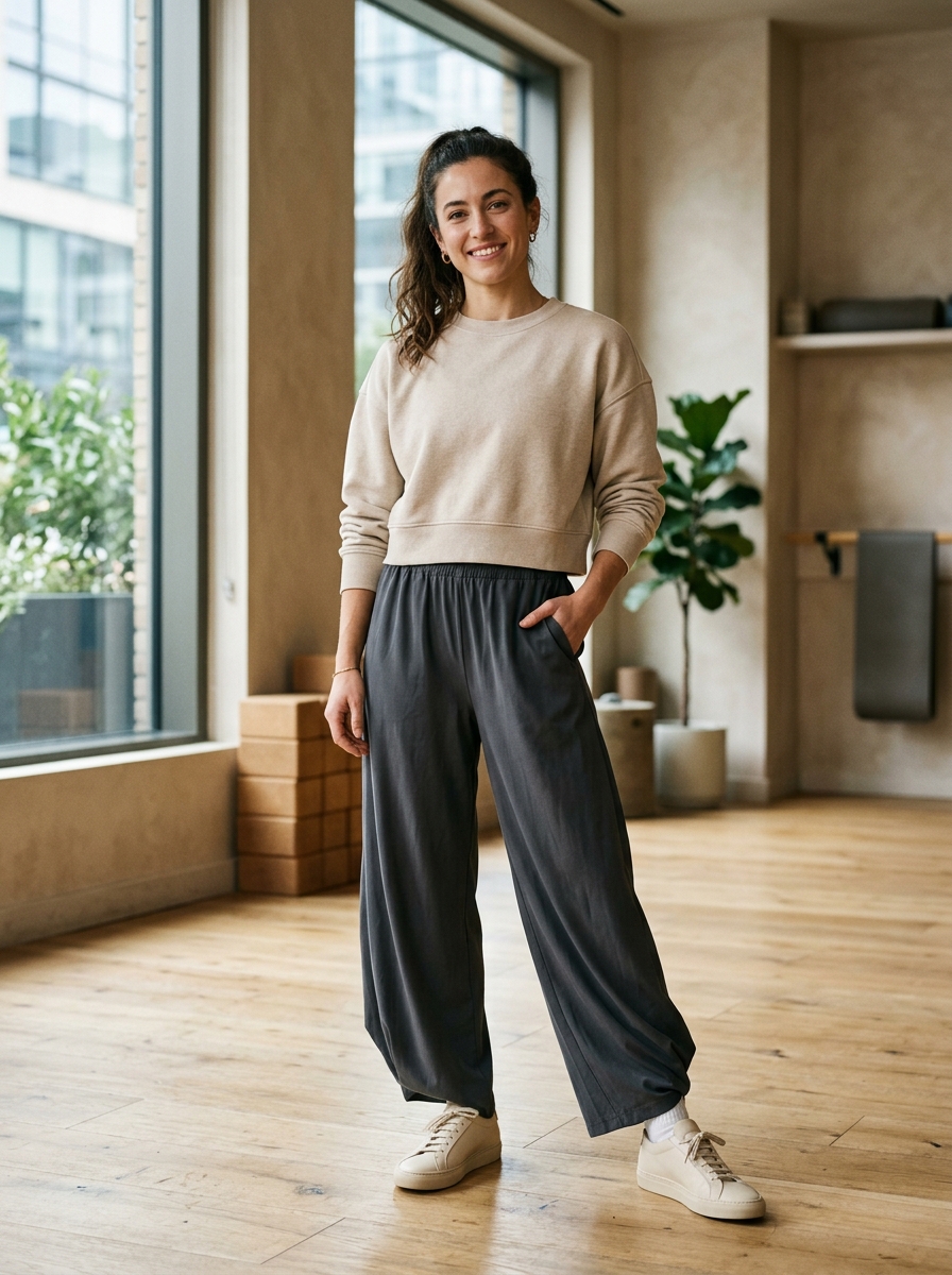 Wide-Leg Track Pants With a Cropped Sweatshirt