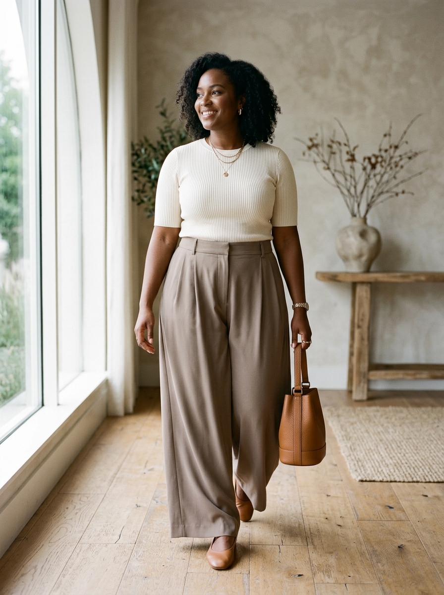 Wide-Leg Trousers With a Fitted Knit Top