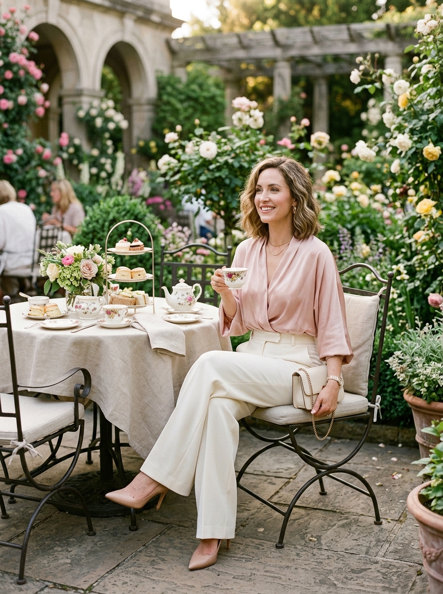 Wide Leg Trousers With a Satin Blouse