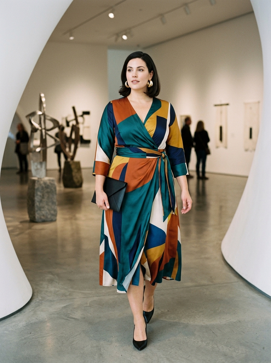 Wrap Dress With Bold Geometric Prints
