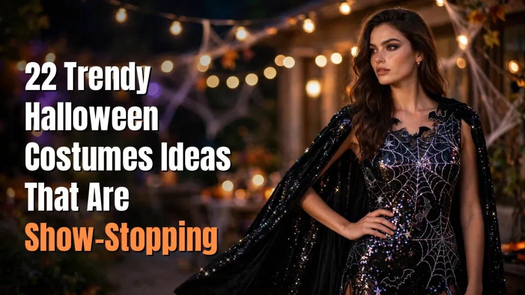 A woman in a sparkling Halloween costume with the article title text overlay